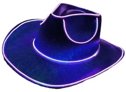 Huayeex Leuchtender LED Cowboyhut - Kabelloser Disco Hut, Glitzernd Und Neon, Leuchtet Im Dunkeln Für Nachtclub Party Zubehör