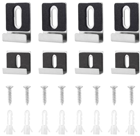 8uds Clips de Espejo, Canal Ancho Colgadores de Espejos para Espejos Sin Marco Herrajes de Montaje Soporte de Espejo con Tornillos para Montaje en Pared Cartelera Exhibición de Mosaicos