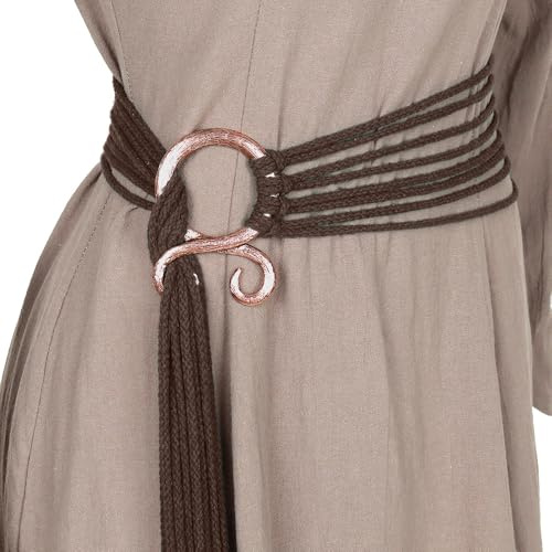 L'VOW Damen-Gürtel, Wikinger, Troll, Kreuz, extra langes Seil, nordischer Hexengürtel, mittelalterlich, Schamane, Heidnisch, Renaissance, Accessoire (Kaffee)