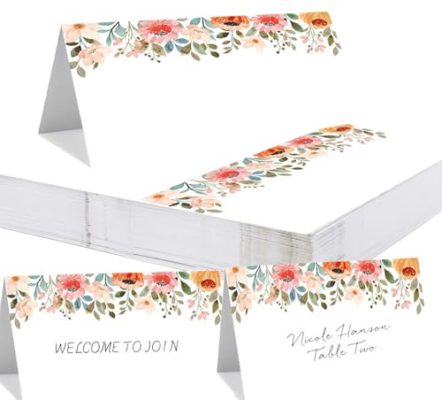 100 Stück Hochzeit Tischkarten 90x100mm,BetterJonny Tischdekoration Namenskarten zum selbst Beschriften Platzkarten für Hochzeit Konfirmation Kommunion Taufe Feier (Blume-C)