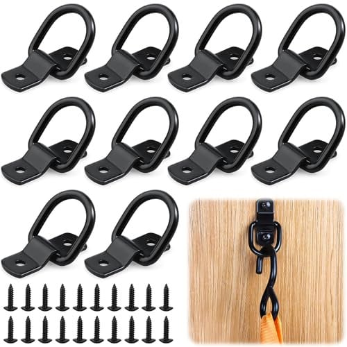 NINGYER 10 Pezzi D Anello di Ancoraggio, Ganci Ad Anello a D Carico 400 Chilogrammi, con 20 Viti per Fissare Carichi in Auto, Kayak, Rimorchi (Nero)