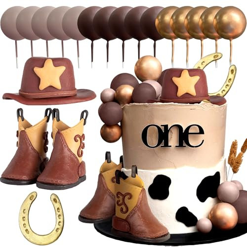JeVenis Cowboy Rodeo Kuchendekoration Pferde Tortendeko Cowboy Western Tortendekorationen Cowboyhut Geburtstagstorte Topper Cowgirl Stiefel Kuchen dekoration Bälle Kuchendekoration