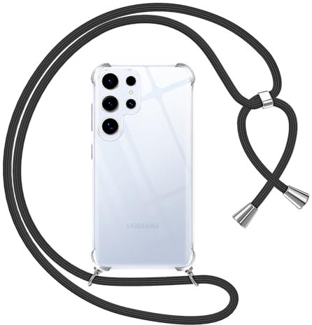 Pnakqil handyband für Samsung Galaxy S25 Ultra Hülle mit Band, Transparent Weich Silikon mit Kordel Necklace Schnur Anti-Fall Bumper Schutzhülle Case Kompatibel mit Samsung S25 Ultra 6.8, Schwarz