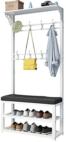 Porte-manteau en métal avec crochets et rangement à chaussures facile à assembler sur pied pour couloir, chambre à coucher, porte-manteau de 80 cm