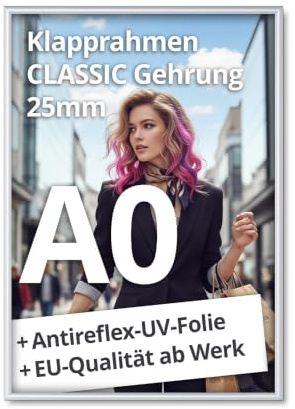 net-xpress® A0 Klapprahmen DIN A0 Plakatrahmen 25 mm silber | mit Antireflex-UV-Folie | Posterrrahmen aus Alu mit Gehrungsecken | inkl. Schrauben & Dübel | Wechselrahmen A0 Hoch- & Querformat