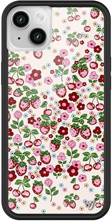 Wildflower Hüllen, kompatibel mit Apple iPhone 13/14, schwarzer Schutzrahmen, 1,2 m Fallzertifiziert, frauengeführtes Kleinunternehmen, Berry World, Kirschen, Erdbeeren und Blumen, süß, trendig