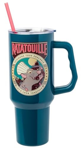 Silver Buffalo Disney Pixar Ratatouille Stainless Steel Tumbler with Handle, Fits in Standard Cup Holder, 40 Ounces