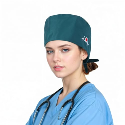 Febbya Op Haube Mit Knopf,Verstellbare Op Haube Stoff Unisex Doktor Kappe mit Tasten Verstellbare Op-Haube für Arzt Krankenschwester Schönheit Arbeiterin Kopfbedeckung(Grün)