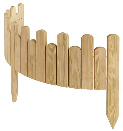 Floranica Beeteinfassung Rasenkante Höhe 20 cm Natur 100 cm lang Flexibler Gartenzaun Holz Rollzaun Steckzaun Holzzaun Palisade Mähkante Rollborder