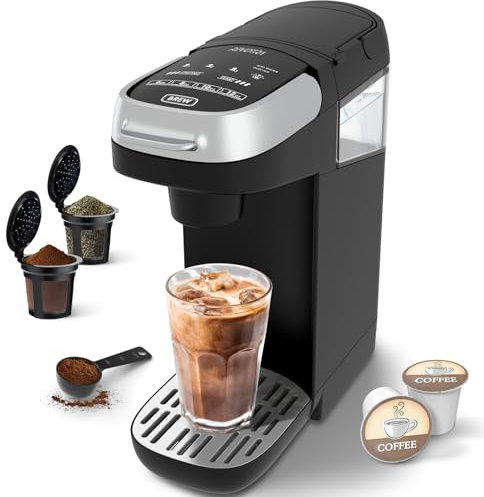 REVOTRA Cafetera de una sola porción para café molido, diseño compacto con pantalla táctil, compatible con cápsulas y cápsulas de café, preparación rápida, depósito extraíble, tamaños de preparación