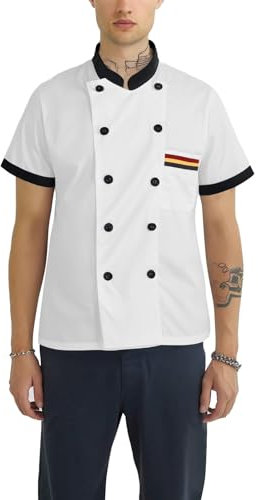 Kochjacken Herren Damen Personalisiertes,Bestickte Personalized Name Profi Koch Kostüm Restaurant Hotel Cafe Arbeitskleidung Unifor Leichte Atmungsaktiv Kochmäntel Kochbekleidung(#B White)