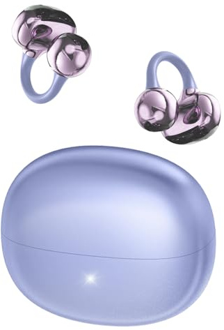 Ucani Clip on earbuds, Open Clip-On Earphones Open Ear Headphones, ‌HiFi Music‌ 360° ACS, With ENC Crystal Clear Calls, Wireless Headphones Bluetooth-5.4 Compatible iOS Android, 65H Playtime, purple