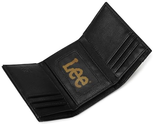 Men's Pebble Grain Trifold Wallet with Logo, Black