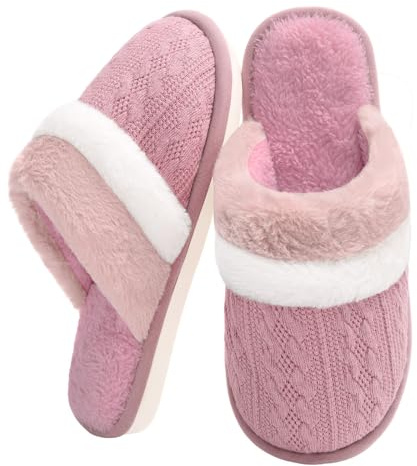 Xnova Pantofola Peluche da Donna in Memory Foam Comode Calde Ciabatte Antiscivolo Slippers per Hotel Casa Spa Autunno Inverno (Rosa, 42-43)