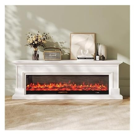 XXAD553TY Camino Elettrico Mobile TV con Camino in Stile Francese, Moderno Centro di intrattenimento, Mobile Decorativo con caminetti elettrici a LED, Silenzioso Camino(Bianco,Piccolo)