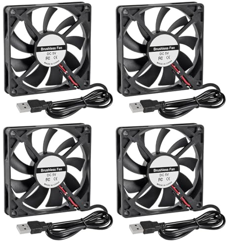 ALAMSCN 4 Stück 80mm USB Lüfter 5V PC Lüfter Gehäuselüfter USB PC Ventilator Kompatibel mit Chassis Verstärker Router, 80mm x 80mm x 15mm