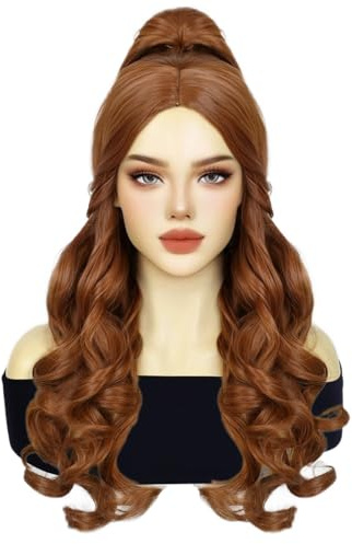 Kolegrial Belle Cosplay Perücken Damen Lange Flauschig Gelockt Kostümperücke Verkleidung Die Schöne und das Biest Belle Prinzessin Halloween Karneval Party Geburtstag Maskenball Kostüm Zubehör Wig