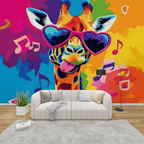 MMYAOKEN Papier Peint Panoramique Girafe 350x256 cm - Décoration Murale Musique Animaux Drôles - Tapisserie Murales Papier Peint Intissé pour Chambre Salon - Moderne Poster Tableaux Photo Muraux
