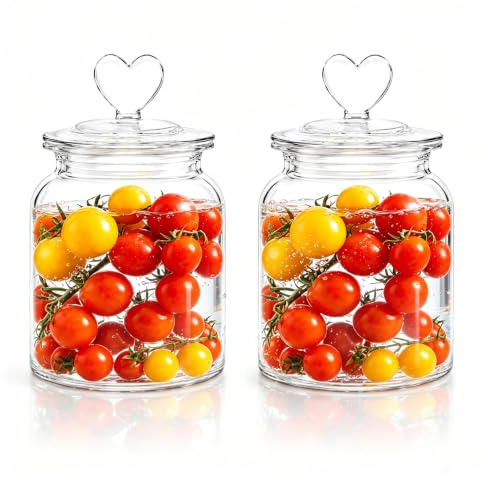 HomeyHoney Deko Glas mit Herzförmig Deckel, Candy Bar Gläser 2er Set