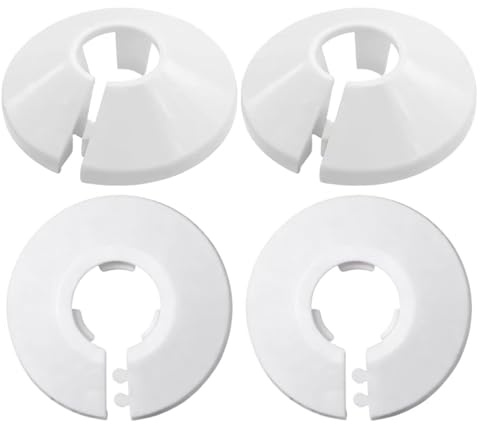 4 Pcs White Radiator Pipe Covers – Durable 15mm Pipe Collars for Neat Finish, Easy Snap-On Installation & Rust-Resistant Trim Rings for Radiator Pipes, Home and Office Heating Decoration