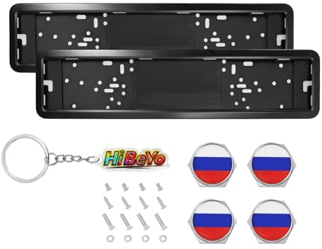 HIBEYO 2Stück Universal Auto Nummernschildhalterung Kennzeichenhalterung schwarz Nummernschildhalter Nummernschildrahmen Halter Für Kennzeichen Nummernschild Auto Zubehör Tuning-Russland Flagge