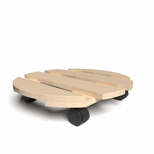 BigDean Pflanzenroller Holz Rund 30 cm - 120 Kg belastbar Rolluntersetzer