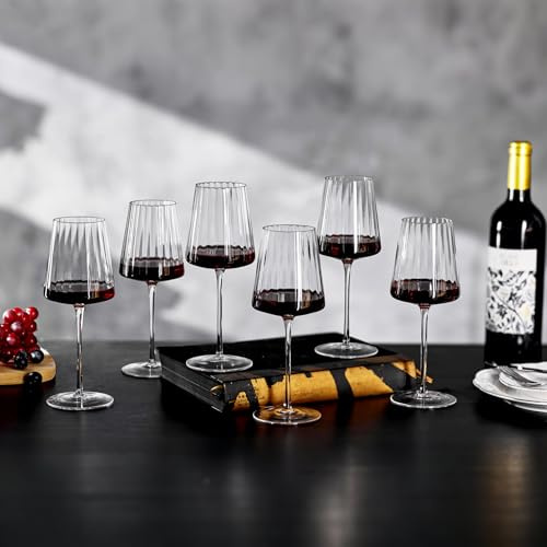 Imourari geriffelte Weingläser, 6er Set, 400ml, bleifreiem Kristallglas