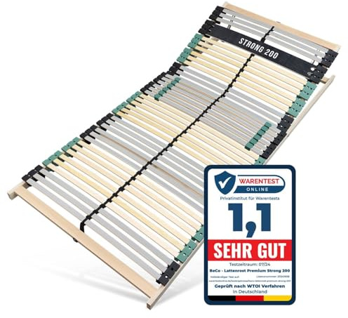 Sleepneo Lattenrost 80x200 Premium Strong bis 200Kg, Kopfteil verstellbar, 7-Zonen-Lattenrost mit 42 Latten, Made in Germany, extra stabil aus Buchenholz