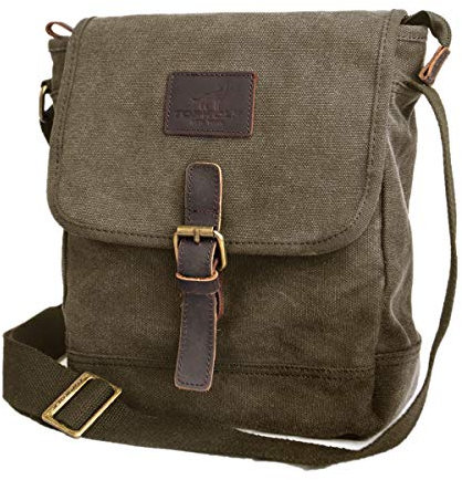 TOPWOLFS Canvas Messenger Bag Kleine Crossbody Tasche Casual Reise Arbeit Werkzeug Tasche Schultertasche Halt Telefon Handset Anti Diebstahl, Grün, Einheitsgröße