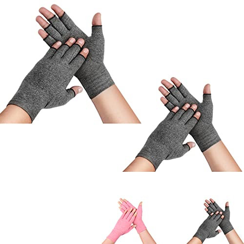 supregear Arthritis-Handschuhe (2 Paar), Rheuma Arthritis Kompressionshandschuhe für Arthritis Hände Tippen Gaming Fingerlose Handschuhe für Frauen Männer (Grau, M)