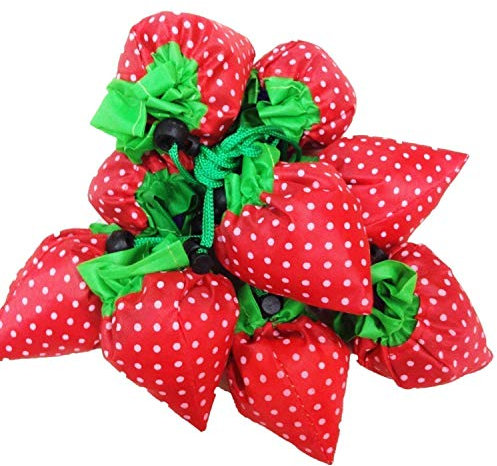 LHKJ 12 Stück Faltbar Einkaufstaschen,ECO Taschen Erdbeere Shopping Bag,Wiederverwendbare Umhängetasche