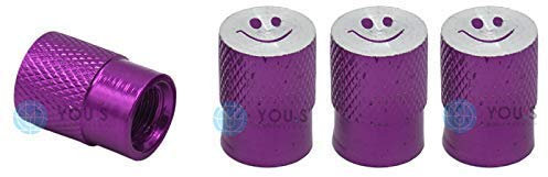 YOU.S Alu Smiley Ventilkappen Lila mit Dichtung Ventil Kappen Abdeckung für Auto PKW LKW (4 Stück)