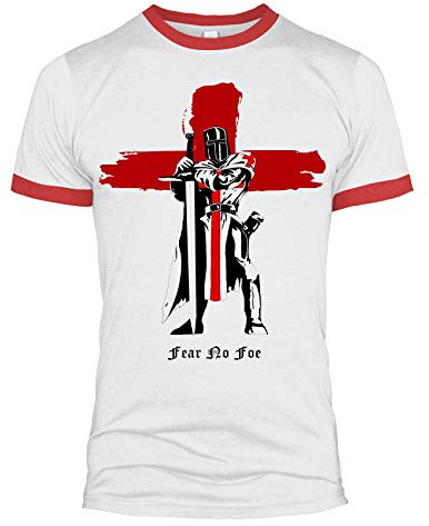 FunkyShirt St Georges Day T-Shirt Angleterre avec Drapeau Anglais et Chevaliers Templiers pour Homme - Blanc - Large