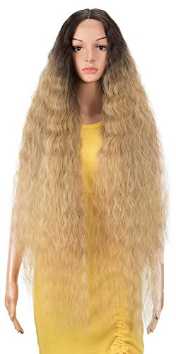 DÉBUT Lace Front Perücke Super lange gewellte Perücke für Damen 104 cm 280g Kunsthaar Hitzebeständige Faser 130% Dichte (104 cm, TAT6/27/24E)