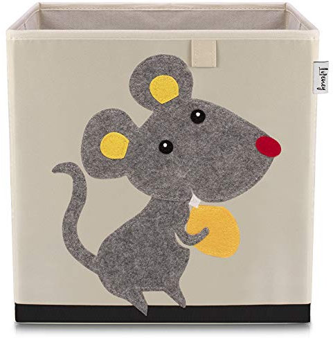 LIFENEY Aufbewahrungsbox Kinder mit Maus Motiv I Spielzeugbox mit Tiermotiv passend für Würfelregale I Ordnungsbox für das Kinderzimmer I Aufbewahrungskorb Kinder