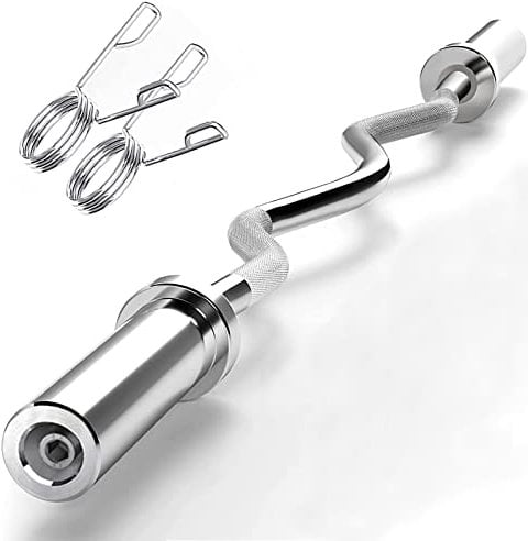 Nisorpa EZ Curl Bar EZ Weight Bar 47in Tricep Bar for 2 Inch Weight Plates, Bicep Curl Bar Weight Lifting Bar with 2 Spring Collars for Home Gym Training Fitness Exercise