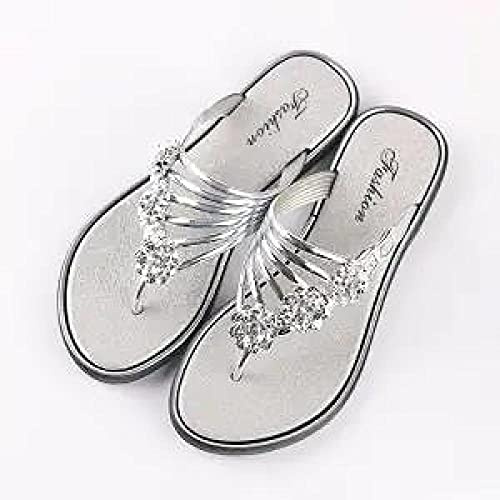 Womens Men Slippers Flip Flops Women Slippers Pink Cute Shoes Lady Casual Comfort Flat Flip Flops Women Beach Slippers-Argent_39