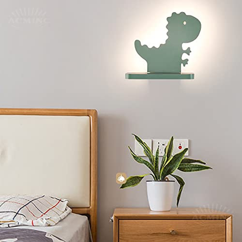 ACMHNC LED Kinder Wandleuchte Grün Dinosaurier Kinderzimmer Wandleuchte, 13W Cartoon Wandlampen Innen Für Junge Mädchen Schlafzimmer Innenbeleuchtung, Warmes Licht 3000K, Metallregal