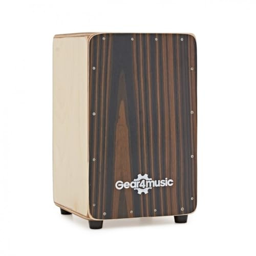 Compact Cajon by Gear4music with Seatpad and Gigbag Ebony | Beech body with adjustable internal wires, bright slap tone, ideal for busking and Flamenco styles