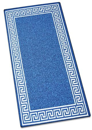 Prime Linens Runner Rug Carpet Mat Heavy Duty Machine Washable Non Slip Long Hallway Carpet Runner for Living Room Bedroom Floor Long Kitchen Mat| 80 X 150 cm - Greekey Blue & Cream