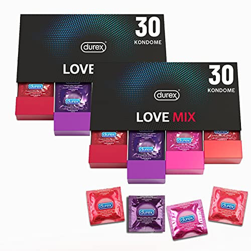 Durex Love Mix Kondome-Mischung – Aufregende Mixpackung mit 5 verschiedenen Kondom-Sorten zum Ausprobieren – 80er Pack (2 x 30 Stück)