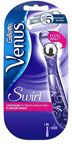 Gillette Venus Extra Smooth Swirl Women’s Razor, 1 Refill Razor Cartridges, Pivoting Reusable Handle and Shower Holder