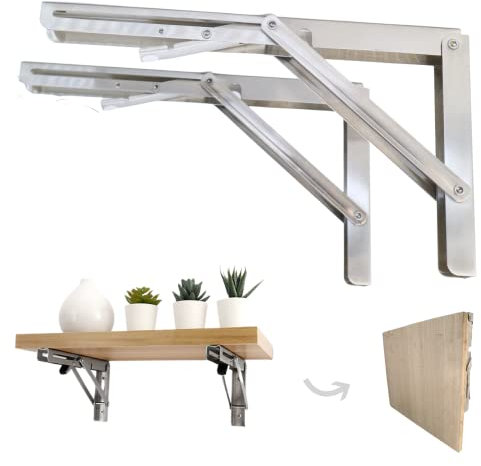 CNNUXI Hardware Klappregalhalterungen, 45,7 cm, 2 Stück, robuste Edelstahl-Faltklammern, platzsparend, für Tisch, Werkbank, Heimwerker, Wandklapptisch, zusammenklappbar, Tisch