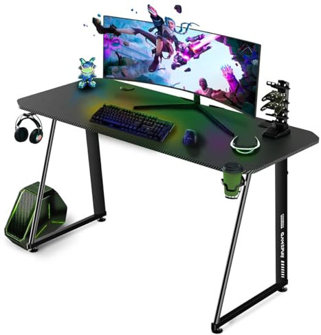 Mc Haus Gameplay Carbon Black - Bureau de Jeu, Ordinateur ou Console de Jeux vidéo, Design Moderne, Table pour PC, Cadre en Acier, Black