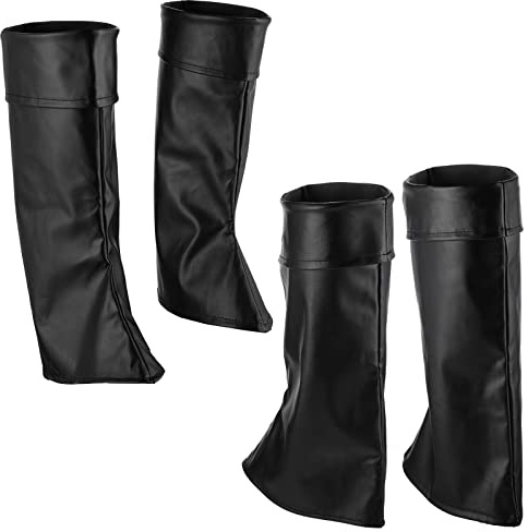 Zhanmai 2 Pairs Pirate Boots Covers Medieval Renaissance Faux Leather Costume Boots Covers for Halloween Costume(Black)