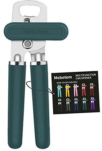 Mebotem 10 Colors Can Opener Manual Handheld Heavy Duty Hand Can Opener Smooth Edge Stainless Steel Can Openers Top Lid Kitchen Gadgets, Best Large Rated Easy Turn Knob, with Bottle Opener, Emerald