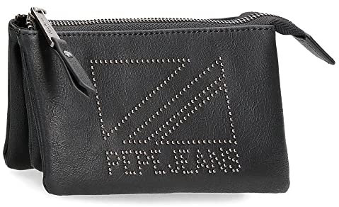 Pepe Jeans Donna Geldbörse Kulturbeutel Schwarz 17,5 x 9,5 x 2 cm Kunstleder, Schwarz, Geldbörse Kulturbeutel