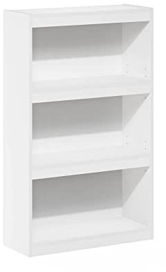 Furinno Jaya Enhanced Home Bücherregal, 3-stufiges verstellbares Bücherregal, Weiß