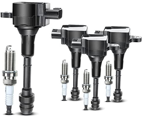 Frankberg 4x Zündspule Zündkerzen Satz Benzin 3-Polig Schwarz Kompatibel mit Primera P12 WP12 2.0L 2002-2008 X-Trail T30 2.0L 2.5L 2001-2013 Replace# 224488H300