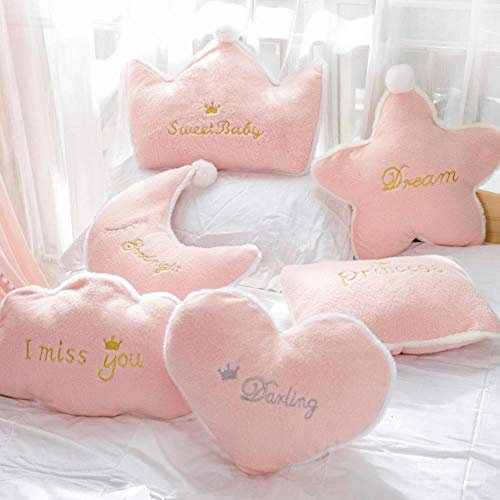 Mode Krone Stern Herz Mond Wolke Form Kissen Plüsch Dekor Ball Buchstaben Kissen Mädchen Requisiten Creme Rosa Blau 46 cm * 24 cm Rosa Mond